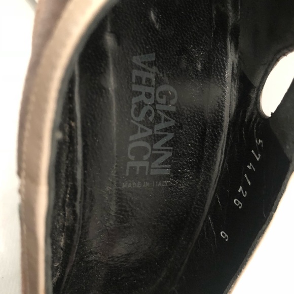 Treasures of NYC - Versace Blue Snakeskin Strappy Heels GIANNI VERSACE VERO CUOIO OPEN TOE SUEDE HEELS